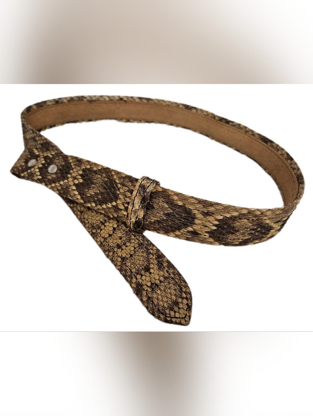 Genuine Diamondback Rattlesnake Belt No Buckle 38 Large Snakeskin Brown Western